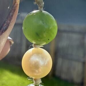 Vintage Jadeite Jade & Cultured Pearl Beaded Bracelet 9” 7.5–8mm Hand-Knotted